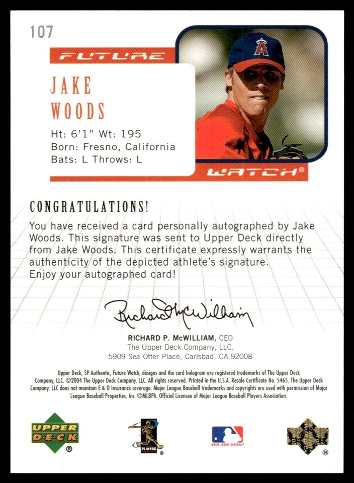 2004 SP Authentic Future Watch Autograph 152/195 Jake Woods Auto Anaheim Angels - Image 2 of 2