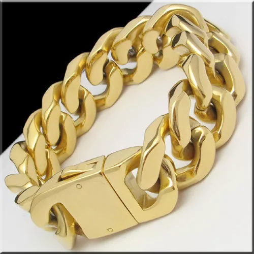 8.66'' 20mm Gold Chunky Cuban Chain Link Bracelet Stainless Steel Jewelry  Mens