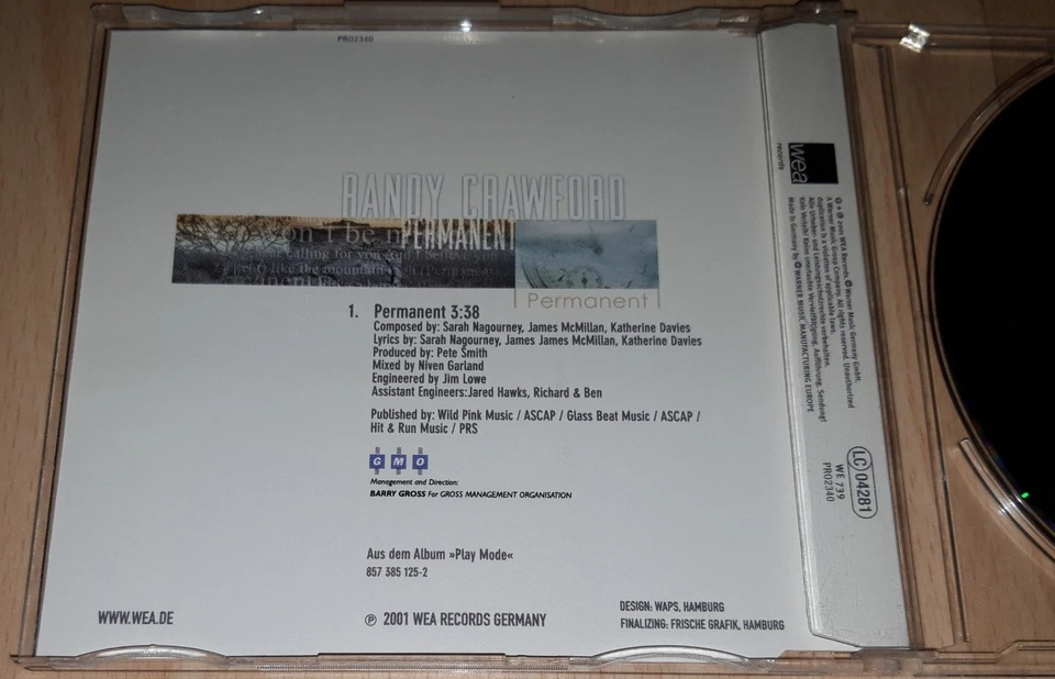 RANDY CRAWFORD - Permanent - 1 Track Germany PROMO CD Single R&B Rnb Soul 👍 - Bild 3 von 4