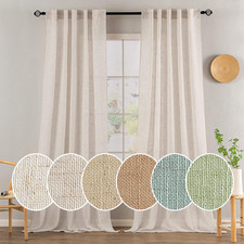 MIULEE Natural White Linen Curtains 90 Inch Long 2 Panels Set for Bedroom Living