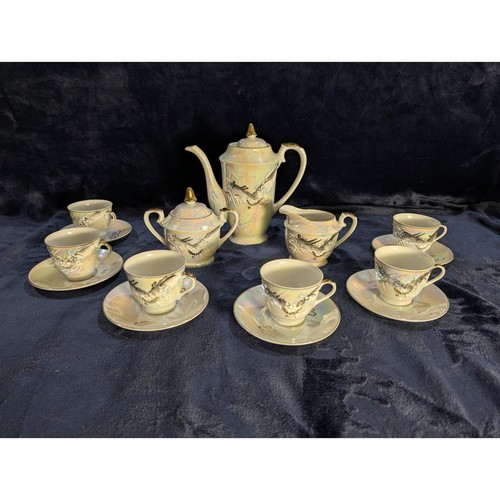 Japanese Iridescent 17pc Tea Set Dragonware Lusterware Moriage Geisha Lithophane