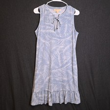 Michael Kors Women's M Sleeveless Ruffled Hem Shift Dress Aqua Pattern Resort