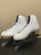 Riedell White Figure Ice Skates Women's Size 10 Made In USA Beautiful Guards