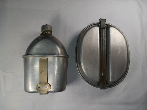 WW2 Military Mess Kit & Canteen Set Militaria - Aluminum Pan, Cup, Utensils