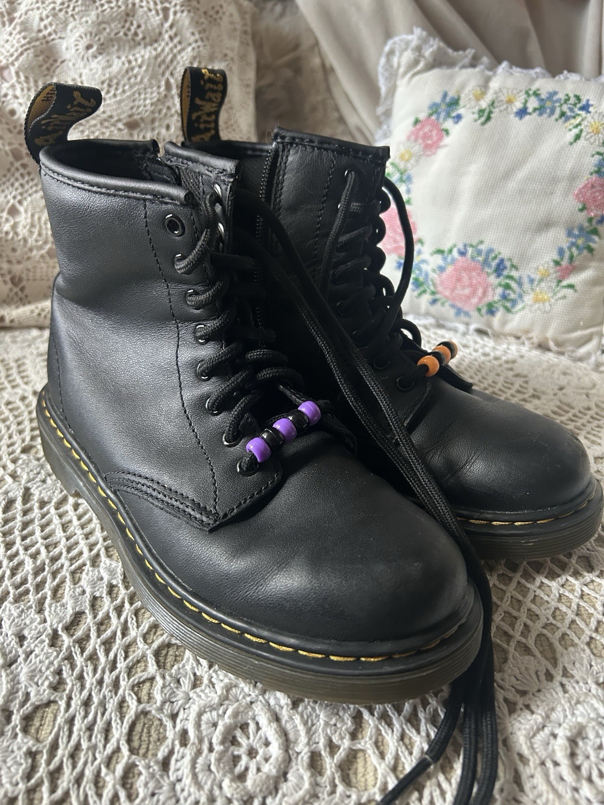 Doc Martens 1460J Combat Boots Youth Size 2 Lace Up Side Zip Black