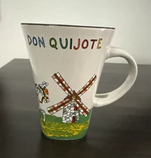 Don Quijote Mosaic Tile Art Coffee Tea Mug Spanish Windmill Unique Spoon Handle