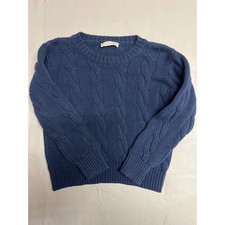 The Beaufort Bonnet Company Kids Navy Blue Cable Knit Crew Neck Sweater