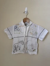 Bode Farm Animals Kids Shirt Button Up Embroidered Linen Cotton One Size