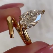 Image of 2.10 TCW Pear Cut Moissanite Proposal Engagement Wedding Ring In 9Ct Yellow Gold