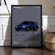 SUBARU IMPREZA WRX STi 1999 JDM Pixel Art Poster Rally Car Print