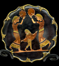 Cairo Egyptian Museum Copper Brass Plate 8"in Wall Plaque Ancient Dancers Vtg
