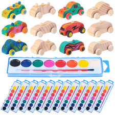 Leitee 12 jeux de jouets de voiture à faire soi-même en bois voitures en bois inachevées à peindre aquarelle