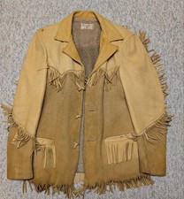 vintage USA made DEERSKIN leather coat 38 jacket FRINGE cowboy WESTERN brown