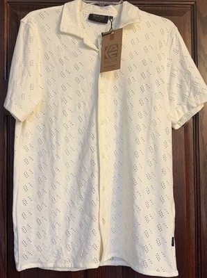 INDICODE JEANS Men Regular fit 100% Cotton Button Up Shirt Ecru Size Medium NWT