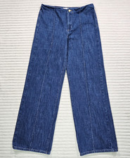 Zara Wide Leg Pants Women's 6 Blue Denim Jeans High Rise Dark Wash