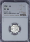 1942 Mercury Dime 10c NGC MS65