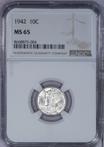 1942 Mercury Dime 10c NGC MS65