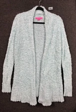 Lilly Pulitzer Sweater Womens Medium Blue Fuzzy Merino Wool Blend Open Cardigan
