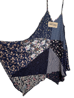 Jaded Gypsy L/XL Sleeveless Patchwork Floral Maxi Dress in Navy Blue NWT