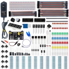 Electronics Component Fun Kit - Power Supply, Jumper Wires, Breadboard, LED, Cap