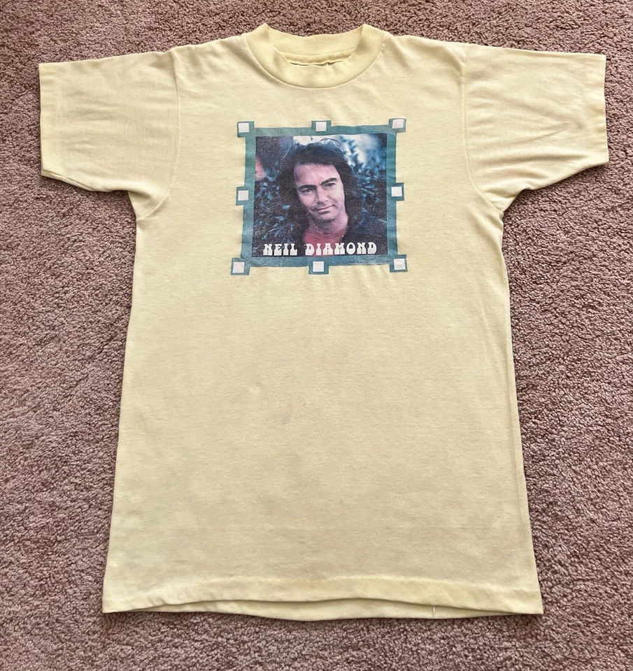 1976 RARE 1 Of 1 On Ebay Vintage Neil Diamond T-Shirt USA Size S 34-36 Yellow - Image 4 of 4