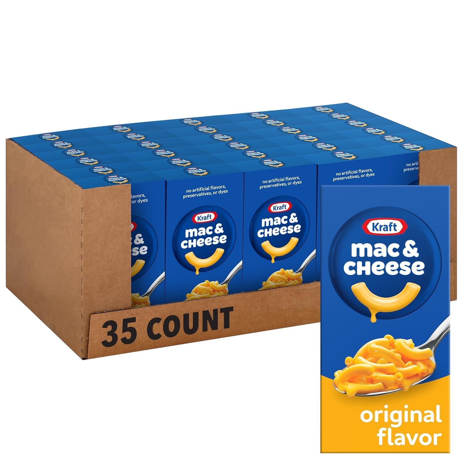 Cena de macarrones y queso Kraft Original Mac N Cheese, paquete de 35 quilates, caja de 7,25 oz