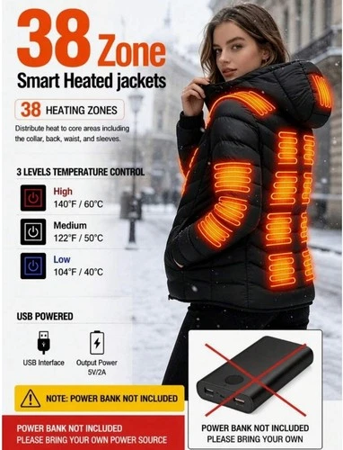 Men's Heated Jacket With 38 Heating Zones 3 Level Temp Power Bank Not Included image 2
