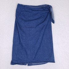 Vintage Prairie Wind Wrap Denim Skirt Size 10 Blue Made In USA Cottagecore