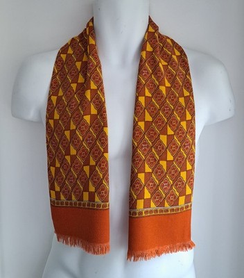 Vintage 60er Jahre Herren Schal mit Fransen geometrisch gemustert (565E)