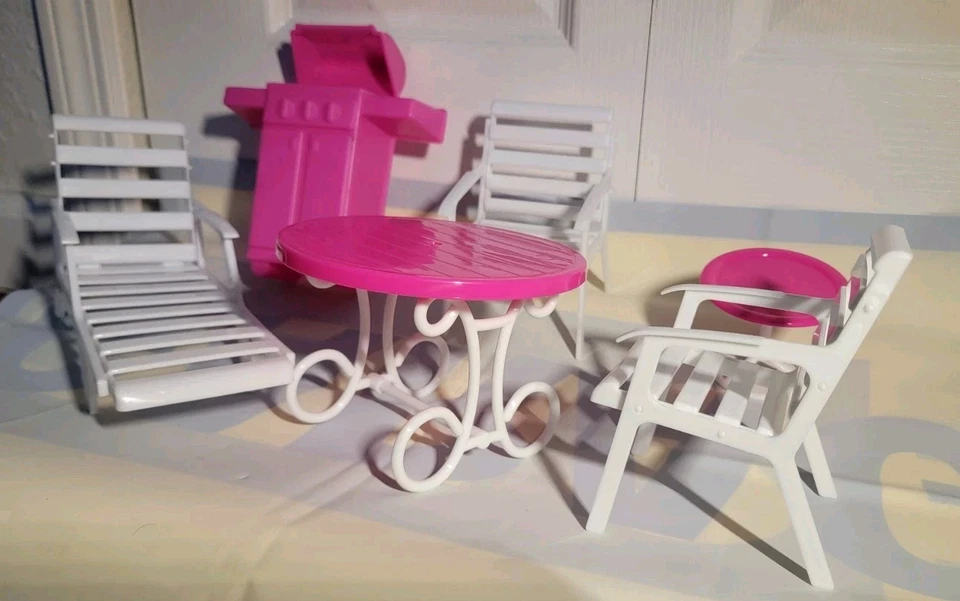 Barbie Patio Play Set - 2 Tables, BBQ, 2 White Chairs, and 1 Chaise Lounge - Image 4 of 4