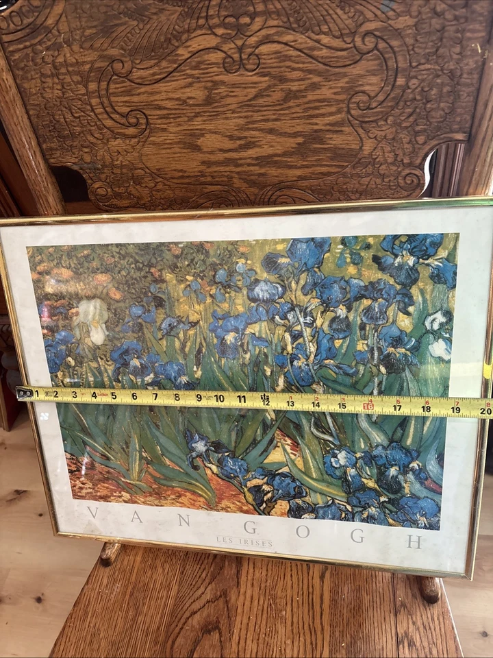 Arte de pared vintage con marco de madera Vincent Van Gogh Les Irises debajo del vidrio Foto 3 de 4