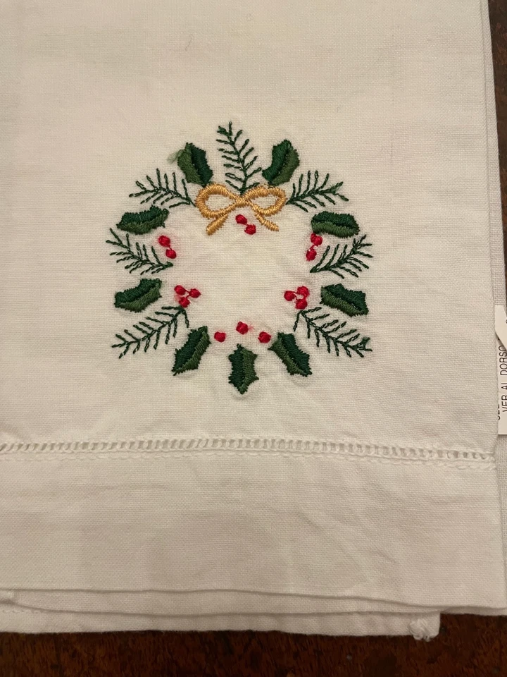 3X ~ Toallas de Navidad para invitados té bordado a mano corona/muñeco de nieve/cono de pino algodón Foto 2 de 4