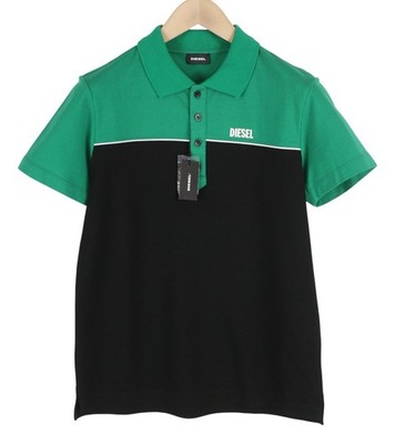 Diesel T-Ralfy-Bic Herren T-Shirt S BLACK Grün Polo Baumwolle Knopf Vorne