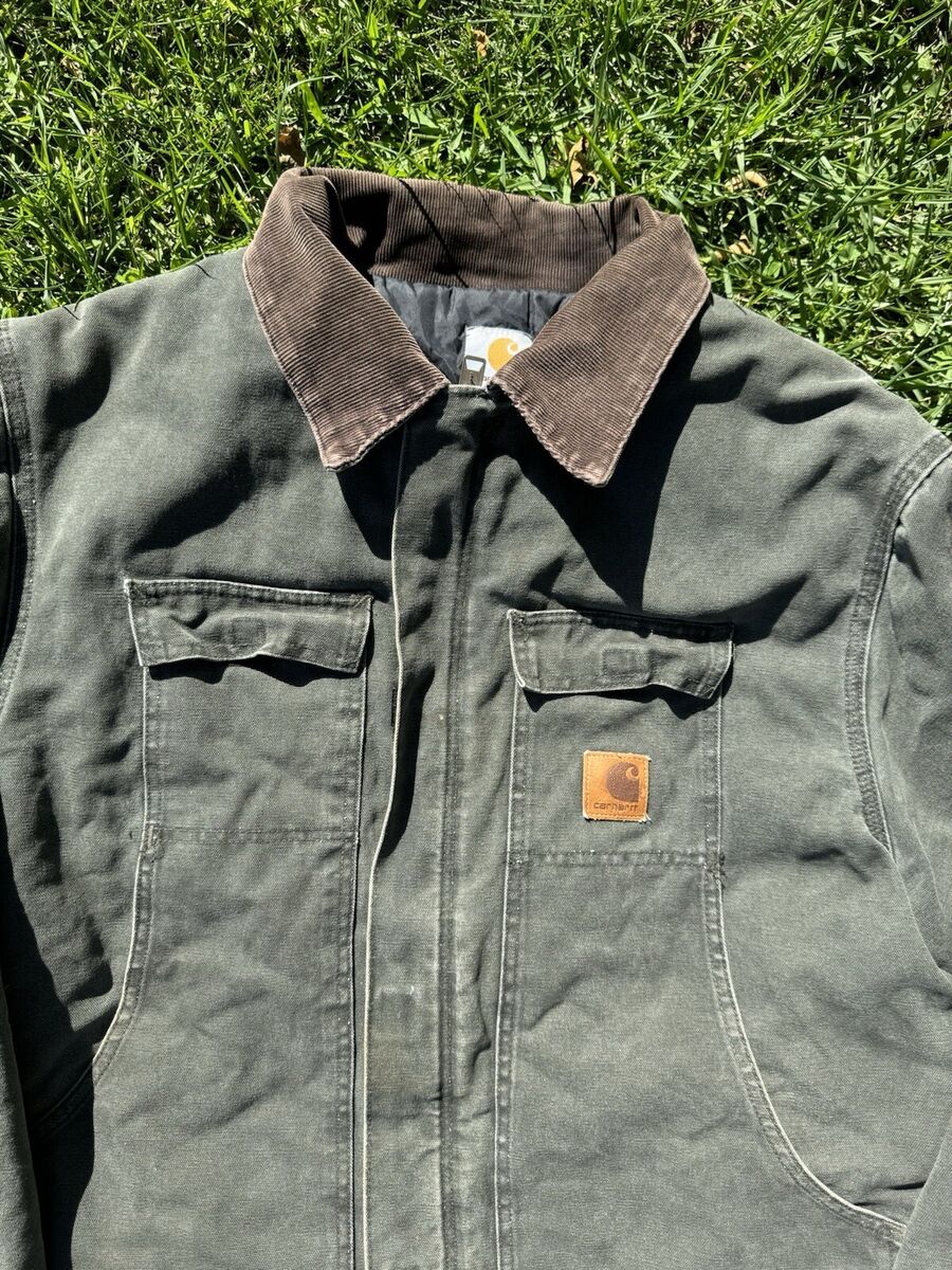 Men's Carhartt Arctic Green Quilted Lined Canvas Zip Up Work Men's Carhartt Arctic Green Quilted Lined Canvas Zip Up Work