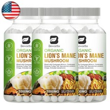 Lions Mane Mushroom Capsules 1000mg Brain Memory Focus Immune Support Supplyment