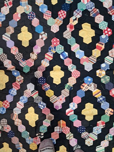 Vintage Quilt Top 77x99" Hand Sewn Early Fabrics . Beautiful colors! - Picture 5 of 6