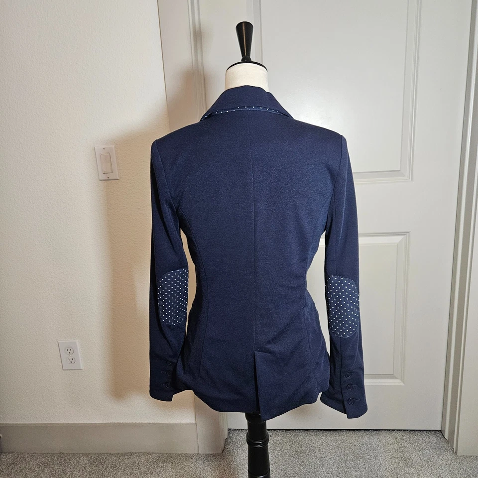 41 Hawthorn Blazer Suit Women Small Polka Dot Elbow Trim Patch Stretch Navy Blue - Image 4 of 4