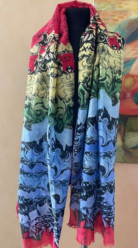 Sciarpa Passigatti Seta Cotone Multicolore Stola Pareo Nuova Fibra Naturale 55x160 - Foto 7 di 10