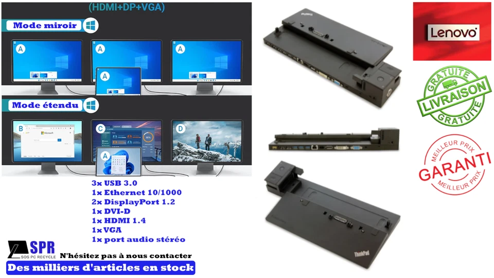 Station d'accueil Lenovo Thinkpad Ultra Dock Type 40A2 pour pc portables - Photo 1/4