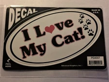 Cat Sticker - I Love My Cat - Indoor/Outdoor Sticker - 6" x 3.5" NEW 