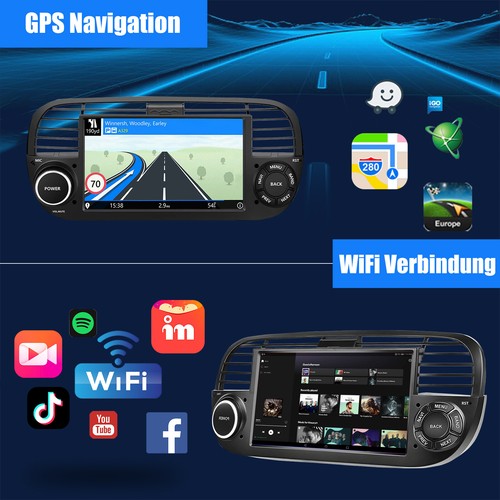 Für Fiat 500 2007-15 7" 4+64GB Android 14 Autoradio Carplay GPS Navi BT RDS WIFI - Bild 8 von 13