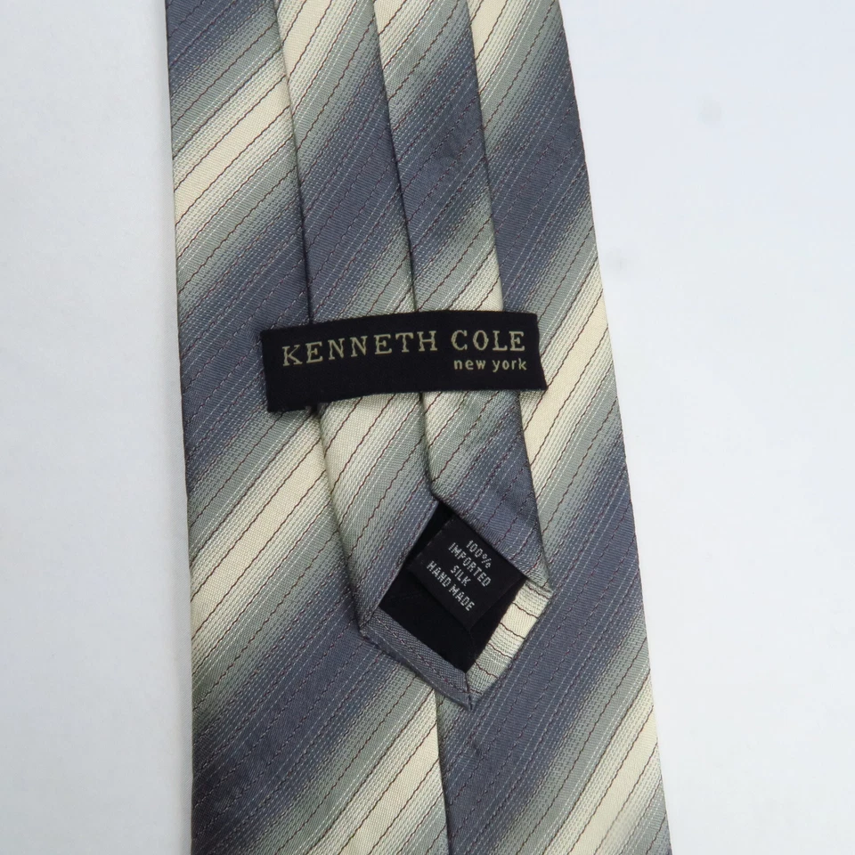 Corbata Kenneth Cole Gris Verde Crema Rayas Diagonales Para Hombre 57x4 Clásica Sutil Foto 3 de 4