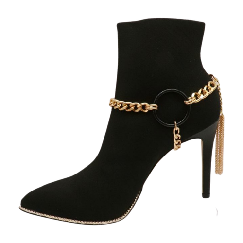 Chaîne femme métal doré 2 bottes bracelet chaussure cercle noir breloque gland moto - Photo 10/24