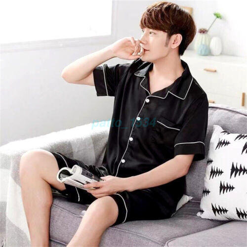 Mens Silk Satin Pajamas Set Sleepwear Tops+Long/Short Sleeve Pyjamas Nightwear - Picture 15 of 17