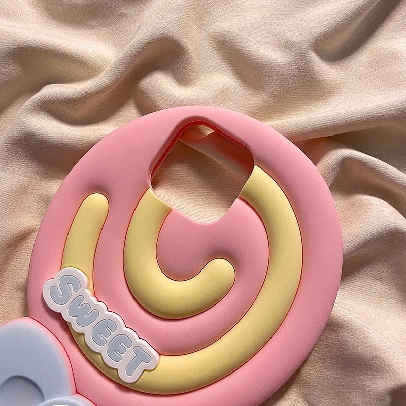 Funda Protectora Dulce Piruleta Nudo Lazo Rosa Silicona para iPhone 15 14 13 Foto 3 de 4