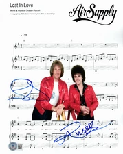R HITCHCOCK G RUSSELL SIGNED LOST IN LOVE AIR SUPPLY SHEET MUSIC BECKETT BAS 