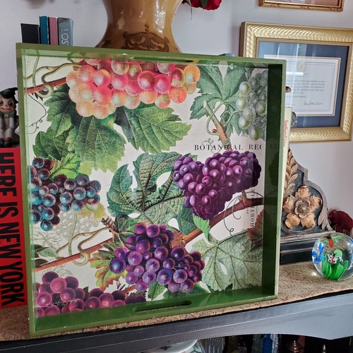 Michel Design Works Vineyard Grapes Botanical Green Square Tray w Handles - Picture 3 of 24