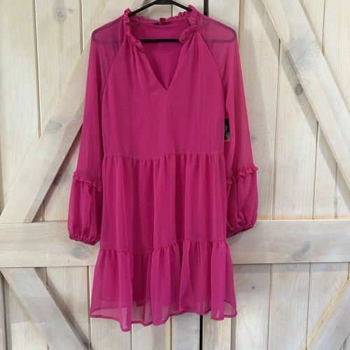 Vince Camuto Dress XS Long Sleeve Tiered Sheer Sleeve Lined Ruffle Preppy Party