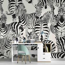3D Zebra Hand Drawn Self-adhesive Removeable Wallpaper Wall Mural