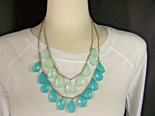 Turquoise Aqua 2-tier faceted teardrop beads beaded statement necklace 22" long